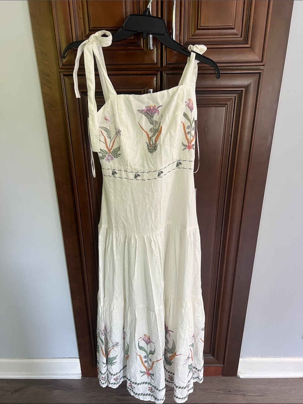 Adelyn Rae White Maxi Dress with Pastel Floral Embroidery